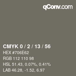 カラーコード: CMYK 0 / 2 / 13 / 56 | qconv.com