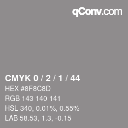 カラーコード: CMYK 0 / 2 / 1 / 44 | qconv.com