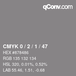 カラーコード: CMYK 0 / 2 / 1 / 47 | qconv.com