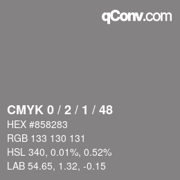 Color code: CMYK 0 / 2 / 1 / 48 | qconv.com