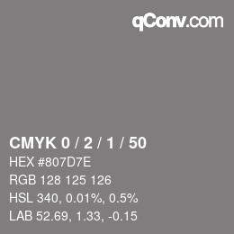 カラーコード: CMYK 0 / 2 / 1 / 50 | qconv.com