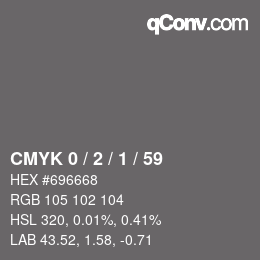 カラーコード: CMYK 0 / 2 / 1 / 59 | qconv.com