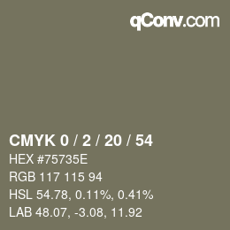 カラーコード: CMYK 0 / 2 / 20 / 54 | qconv.com