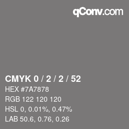 Color code: CMYK 0 / 2 / 2 / 52 | qconv.com