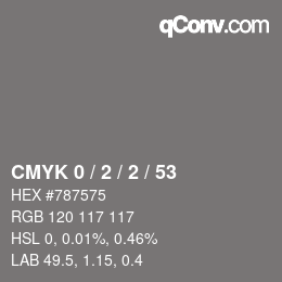 カラーコード: CMYK 0 / 2 / 2 / 53 | qconv.com
