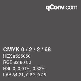 Farbcode: CMYK 0 / 2 / 2 / 68 | qconv.com