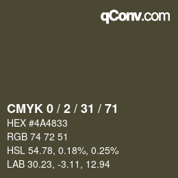 カラーコード: CMYK 0 / 2 / 31 / 71 | qconv.com