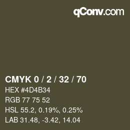 カラーコード: CMYK 0 / 2 / 32 / 70 | qconv.com