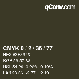 Farbcode: CMYK 0 / 2 / 36 / 77 | qconv.com