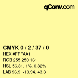 カラーコード: CMYK 0 / 2 / 37 / 0 | qconv.com