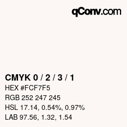 颜色代码: CMYK 0 / 2 / 3 / 1 | qconv.com