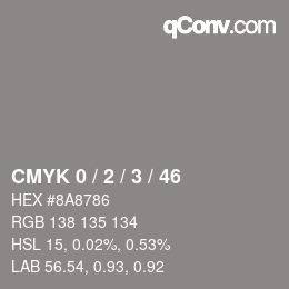 カラーコード: CMYK 0 / 2 / 3 / 46 | qconv.com