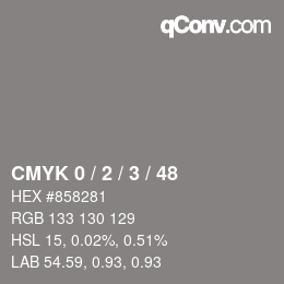 カラーコード: CMYK 0 / 2 / 3 / 48 | qconv.com