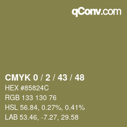 Code couleur: CMYK 0 / 2 / 43 / 48 | qconv.com