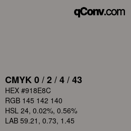 カラーコード: CMYK 0 / 2 / 4 / 43 | qconv.com