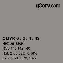 カラーコード: CMYK 0 / 2 / 4 / 43 | qconv.com