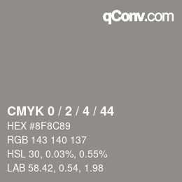 カラーコード: CMYK 0 / 2 / 4 / 44 | qconv.com