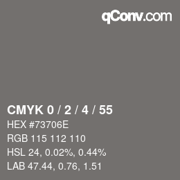 カラーコード: CMYK 0 / 2 / 4 / 55 | qconv.com