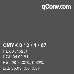 カラーコード: CMYK 0 / 2 / 4 / 67 | qconv.com