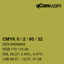カラーコード: CMYK 0 / 2 / 60 / 32 | qconv.com