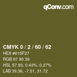 Farbcode: CMYK 0 / 2 / 60 / 62 | qconv.com