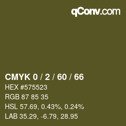 カラーコード: CMYK 0 / 2 / 60 / 66 | qconv.com