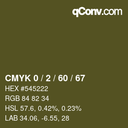 カラーコード: CMYK 0 / 2 / 60 / 67 | qconv.com