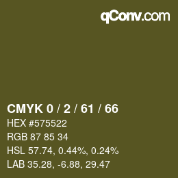 カラーコード: CMYK 0 / 2 / 61 / 66 | qconv.com
