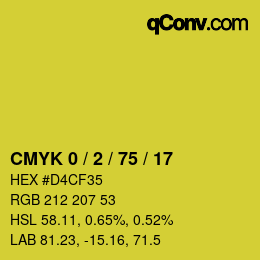 カラーコード: CMYK 0 / 2 / 75 / 17 | qconv.com