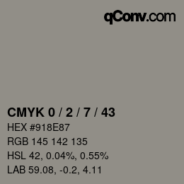 カラーコード: CMYK 0 / 2 / 7 / 43 | qconv.com