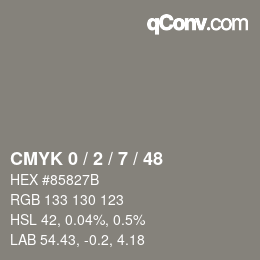 カラーコード: CMYK 0 / 2 / 7 / 48 | qconv.com