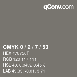 カラーコード: CMYK 0 / 2 / 7 / 53 | qconv.com