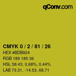 Color code: CMYK 0 / 2 / 81 / 26 | qconv.com