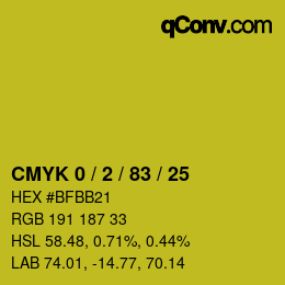 カラーコード: CMYK 0 / 2 / 83 / 25 | qconv.com