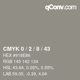 カラーコード: CMYK 0 / 2 / 8 / 43 | qconv.com