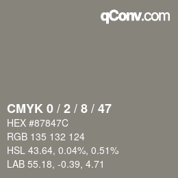 カラーコード: CMYK 0 / 2 / 8 / 47 | qconv.com