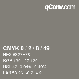 カラーコード: CMYK 0 / 2 / 8 / 49 | qconv.com