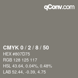颜色代码: CMYK 0 / 2 / 8 / 50 | qconv.com