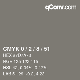 カラーコード: CMYK 0 / 2 / 8 / 51 | qconv.com