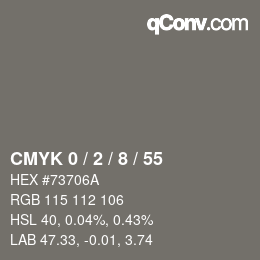 カラーコード: CMYK 0 / 2 / 8 / 55 | qconv.com