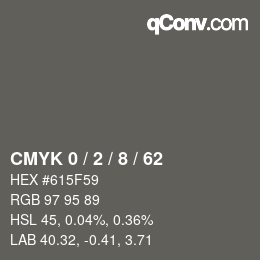 カラーコード: CMYK 0 / 2 / 8 / 62 | qconv.com