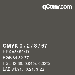 カラーコード: CMYK 0 / 2 / 8 / 67 | qconv.com