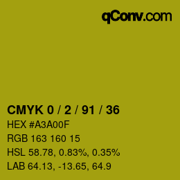 カラーコード: CMYK 0 / 2 / 91 / 36 | qconv.com