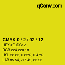 カラーコード: CMYK 0 / 2 / 92 / 12 | qconv.com