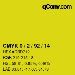 カラーコード: CMYK 0 / 2 / 92 / 14 | qconv.com