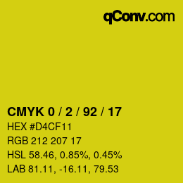 カラーコード: CMYK 0 / 2 / 92 / 17 | qconv.com