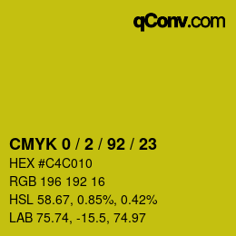 カラーコード: CMYK 0 / 2 / 92 / 23 | qconv.com