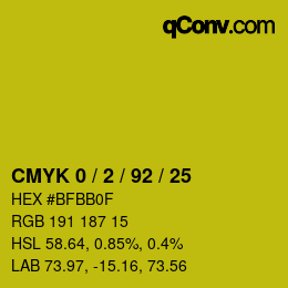 カラーコード: CMYK 0 / 2 / 92 / 25 | qconv.com