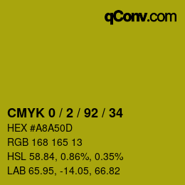 カラーコード: CMYK 0 / 2 / 92 / 34 | qconv.com