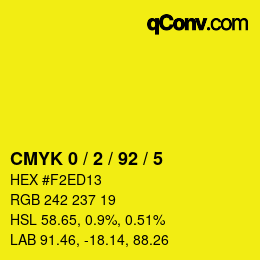 カラーコード: CMYK 0 / 2 / 92 / 5 | qconv.com